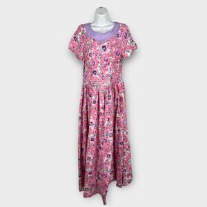 Vintage Handmade Maxi Cotton Pansy Print Floral Fit and Flare Dress Size 4 XS/S